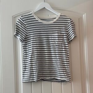 White & Navy Striped Pocket Tee - Classic Short Sleeve Top